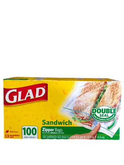 25408 - Glad Sandwich Zipper Bags, 100 Bags - (Case of 12) - Box:  - Loc: A3