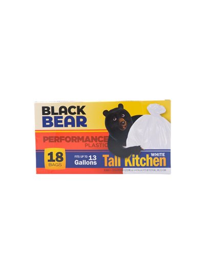 26084 - Black Bear  Tall Kitchen Bag White , 13 Gal - 18 Bags (Case of 24) - Box:  - Loc: A6