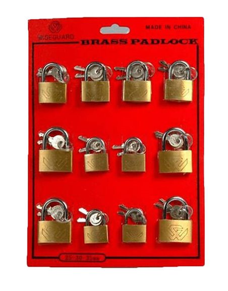 2979 - Brass Padlock 20/25/30mm - 12ct - Box:  - Loc: J1